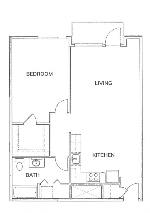 Floor plan for 1 bed, 1 bath, 910 sqft